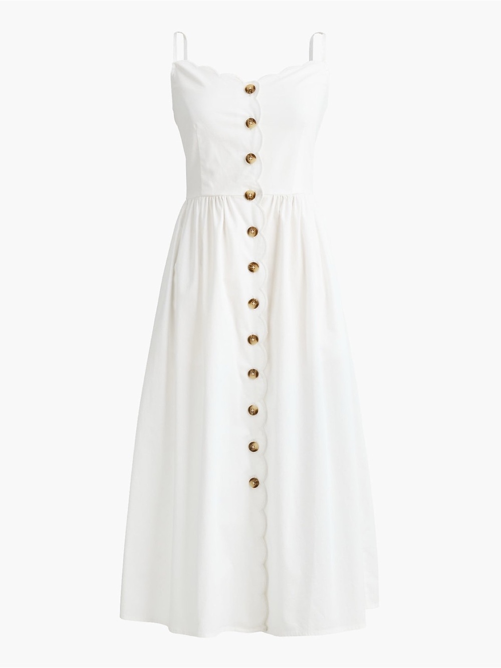 NWT J. Crew Scallop Trim Button Front Midi Dress Button Front in White - Picture 5 of 11